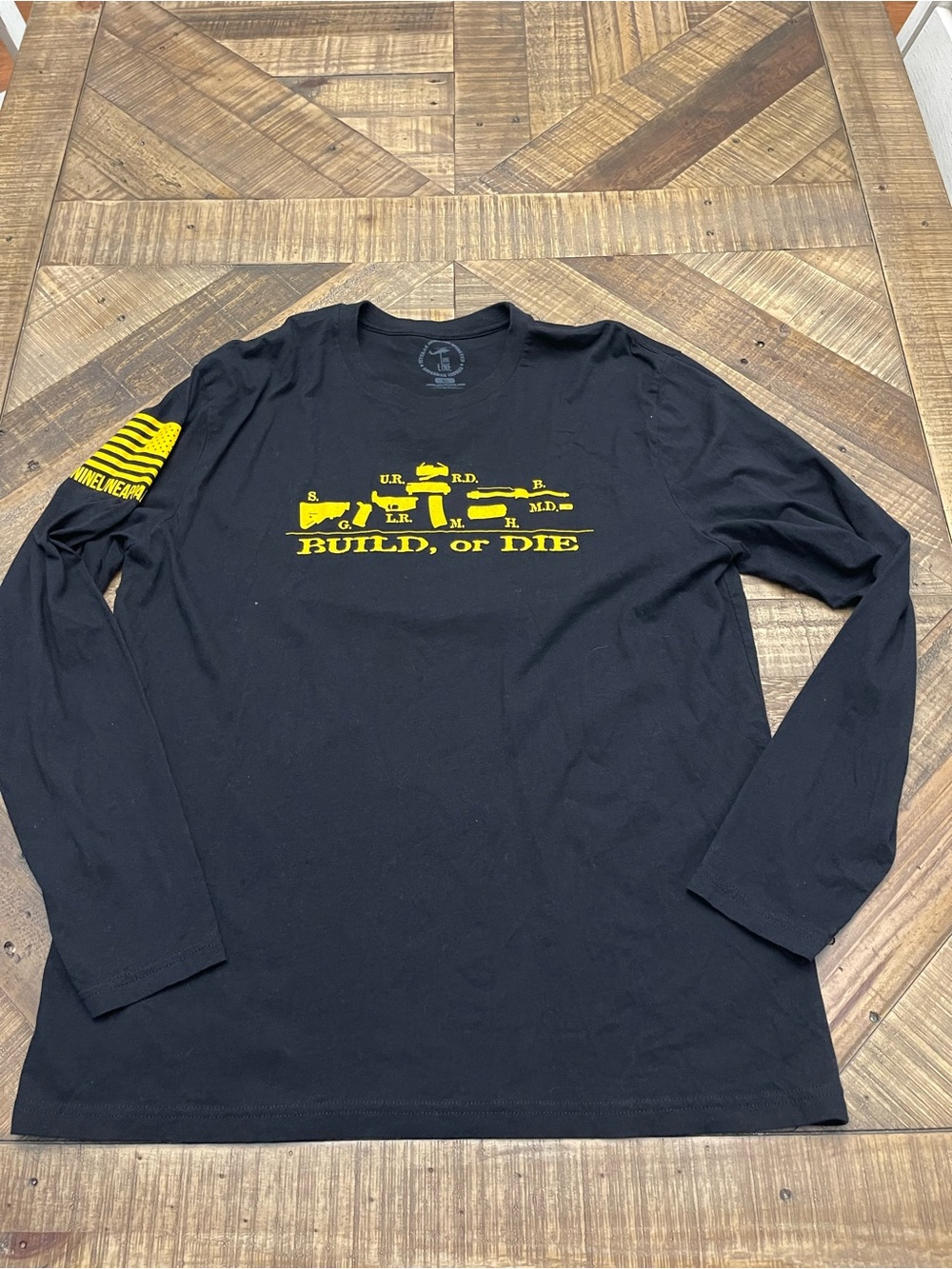 Nine Line Apparel Men's XL Long Sleeve Shirt Black Yellow Build Or Die